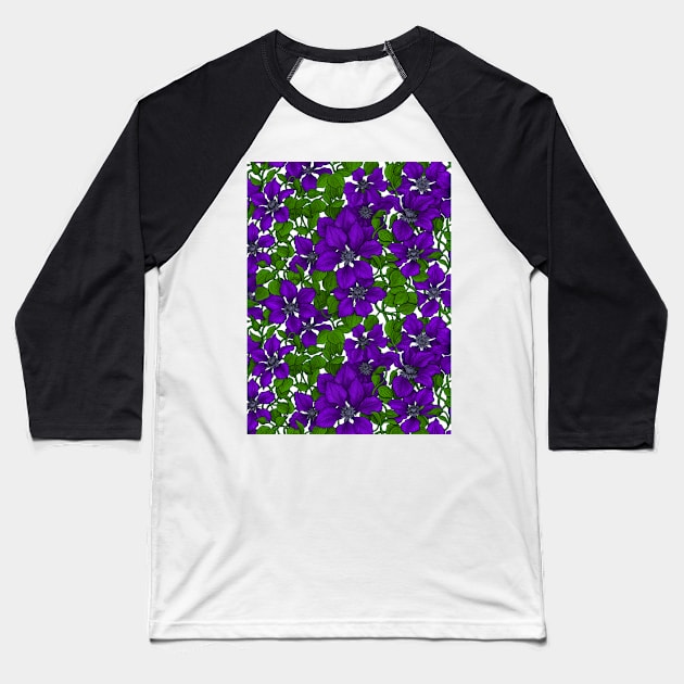 Purple Clematis vine on white Baseball T-Shirt by katerinamk